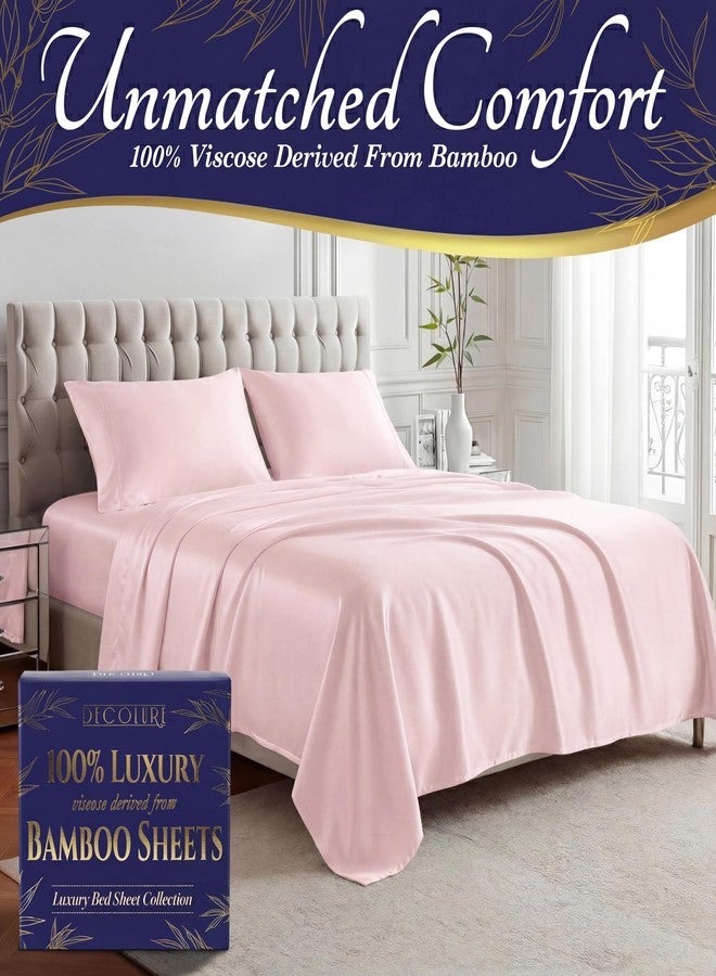 DECOLURE 100% Viscose Derived from Bamboo Sheets King Size - Luxury 4 Pc Naturally Cooling Sheets, Ultra Soft Bed Set - Deep 17" Pockets, Durable Double Stitching, Oeko Tex Standard (Light Pink) - Image 2